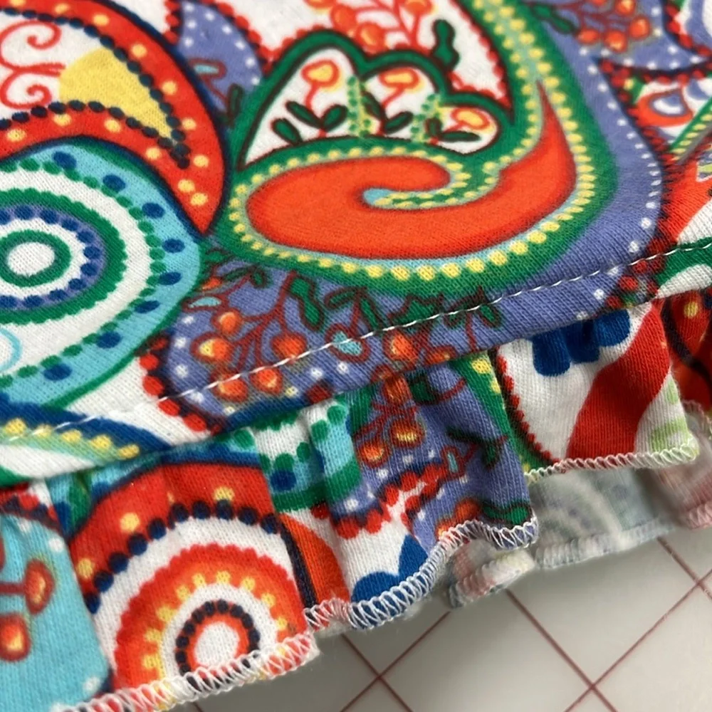 LULU-B Resort 100% Cotton Vibrant Paisley Asymmetric Ruffle Hem Beach Dress SZ S - Picture 5 of 14
